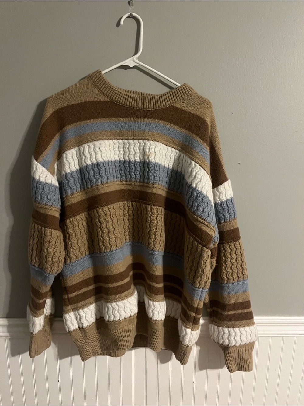 Aelfric Eden Striped Cable Knit Crewneck - Brown Blue White